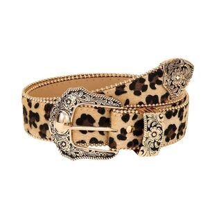 7734 Women Leopard Print Belt Cowgirls Leather With Rhinestone Buckle